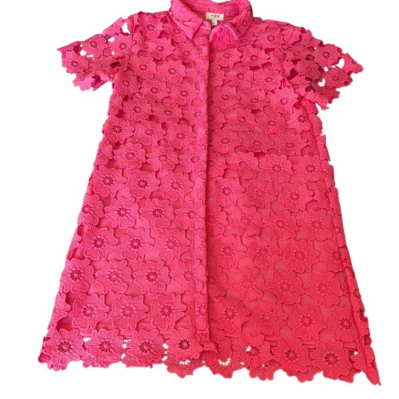 Umgee USA NWT Pink Floral Lace Mini‎ Dress Short Sleeve Shirt Dress Womens Small - Picture 4 of 13